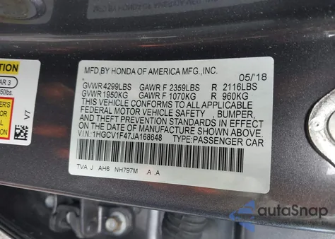 2018 Honda Accord Ex z USA, uszkodzony, nr VIN 1HGCV1F47JA168648